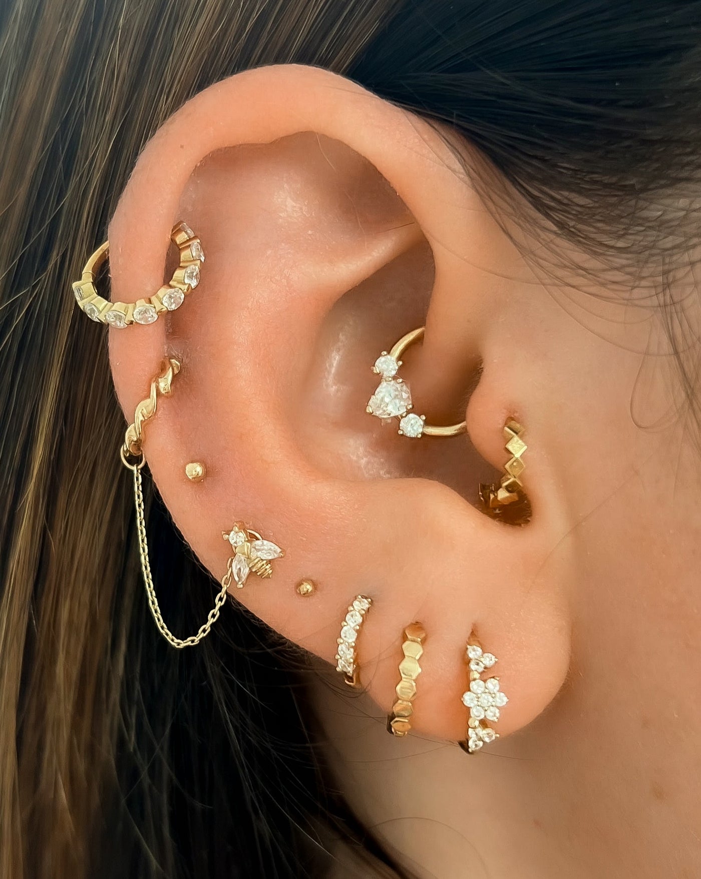 Hayley - 14k Gold Honeycomb Huggie Earring