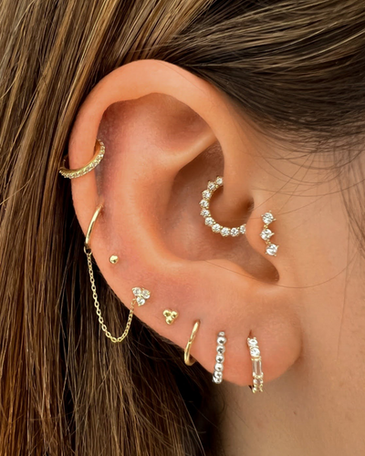 Olivia - 14k White Gold Beaded Huggie Earring