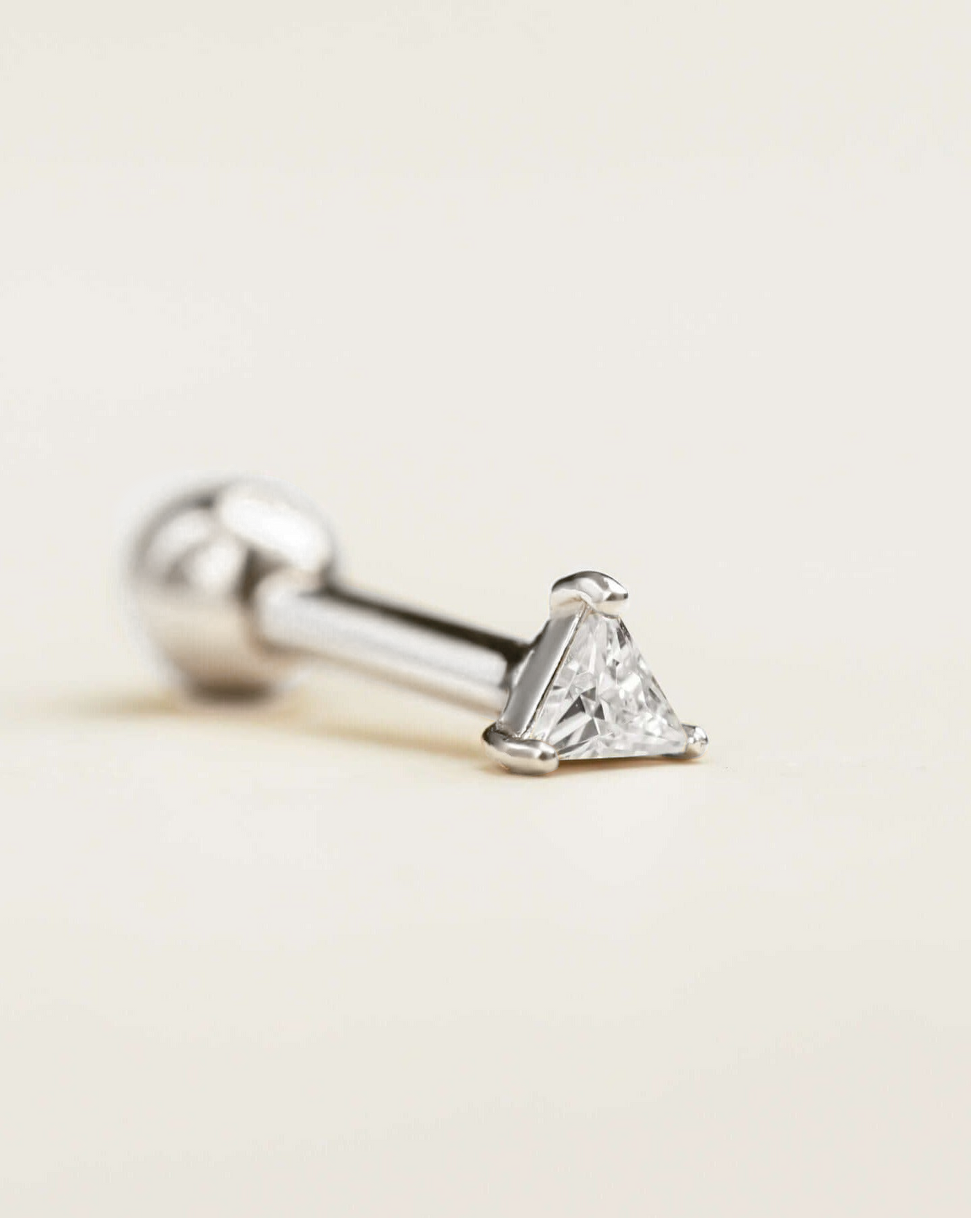 Stella - 14k White Gold Tiny Triangle Crystal Barbell Earring