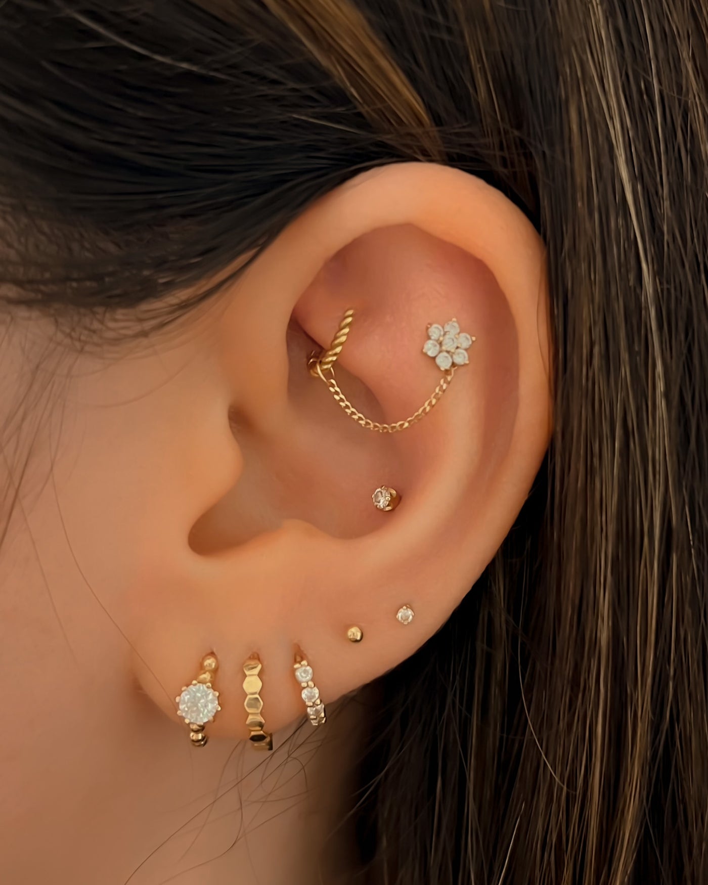 Lexi - 14k Gold Flower Flat Back Earring