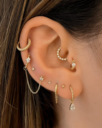 Harper - 14k Gold Beaded and Crystal Huggie Earring