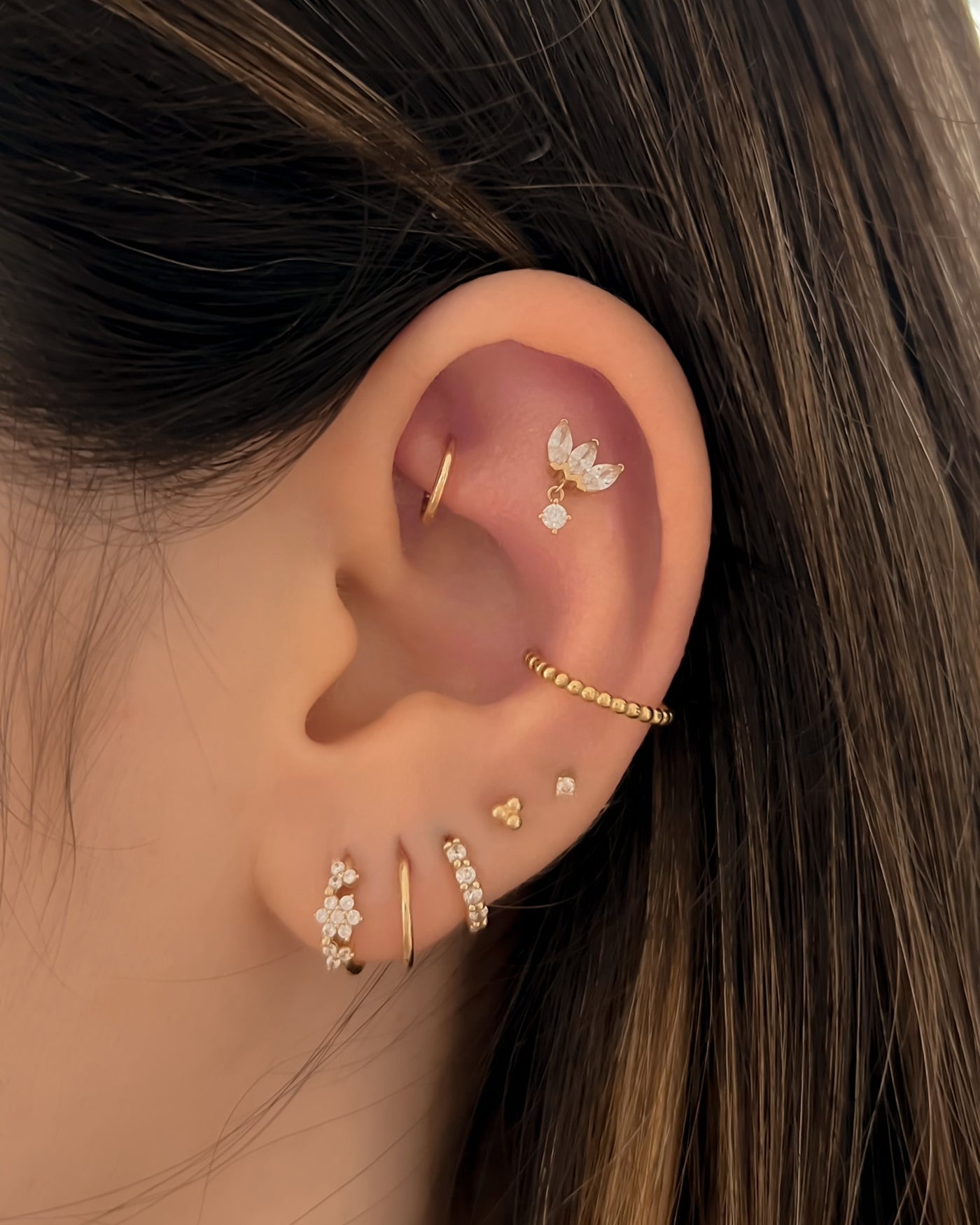 Grace - 14K Crystal Drop Lotus Flower Flat Back Earring