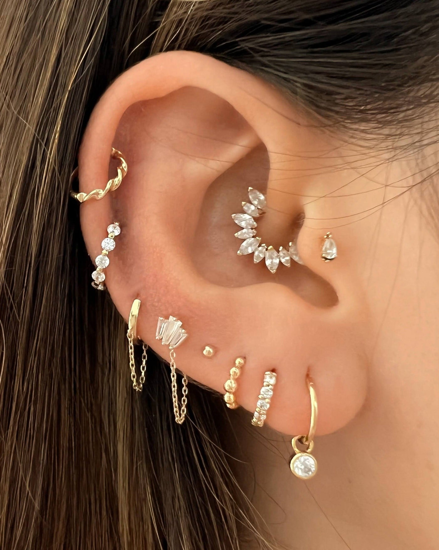 Tory - 8mm 18k Gold Spaced Crystals Conch Earring