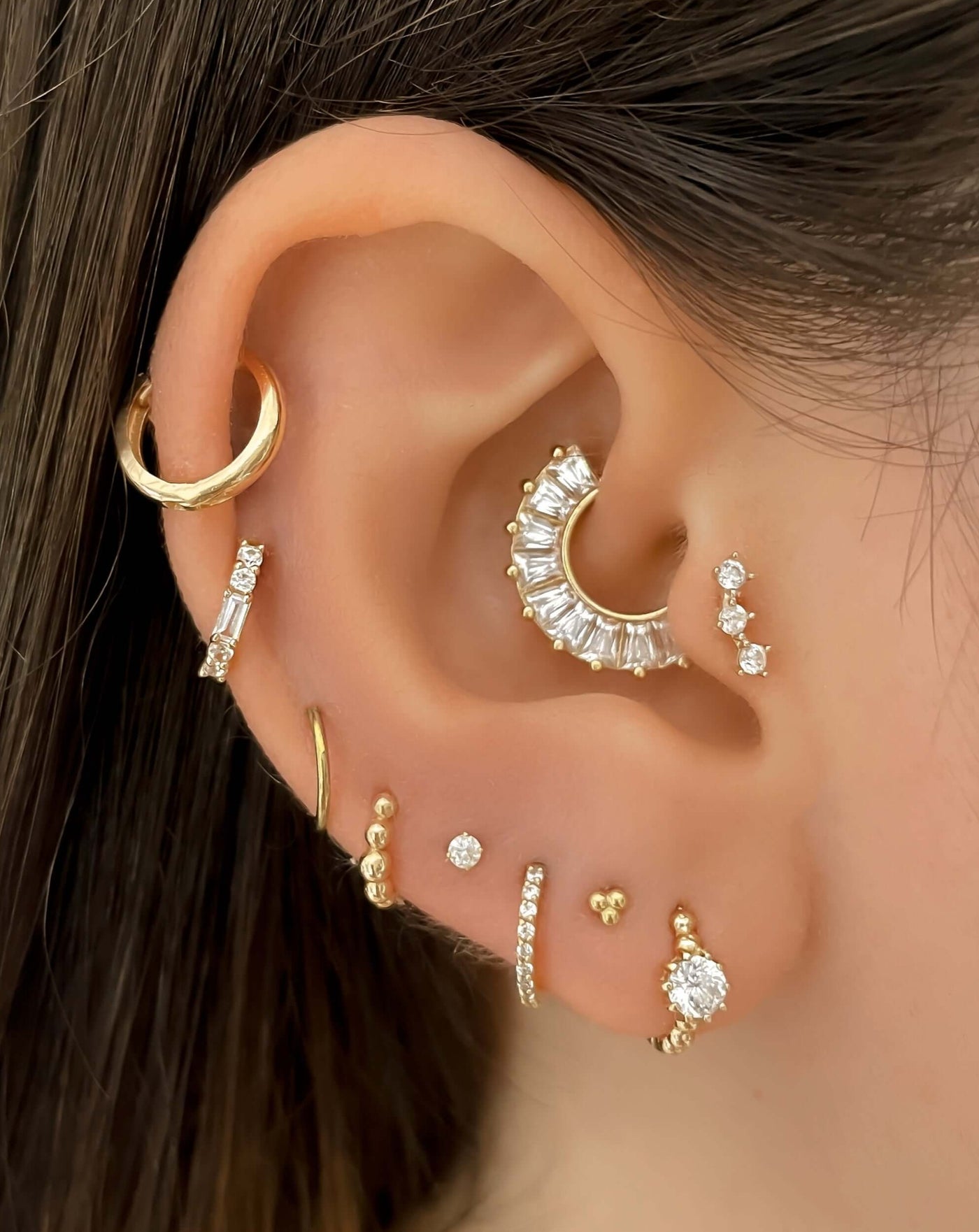 14k Gold Baguette Crystal Huggie Earrings | Assolari