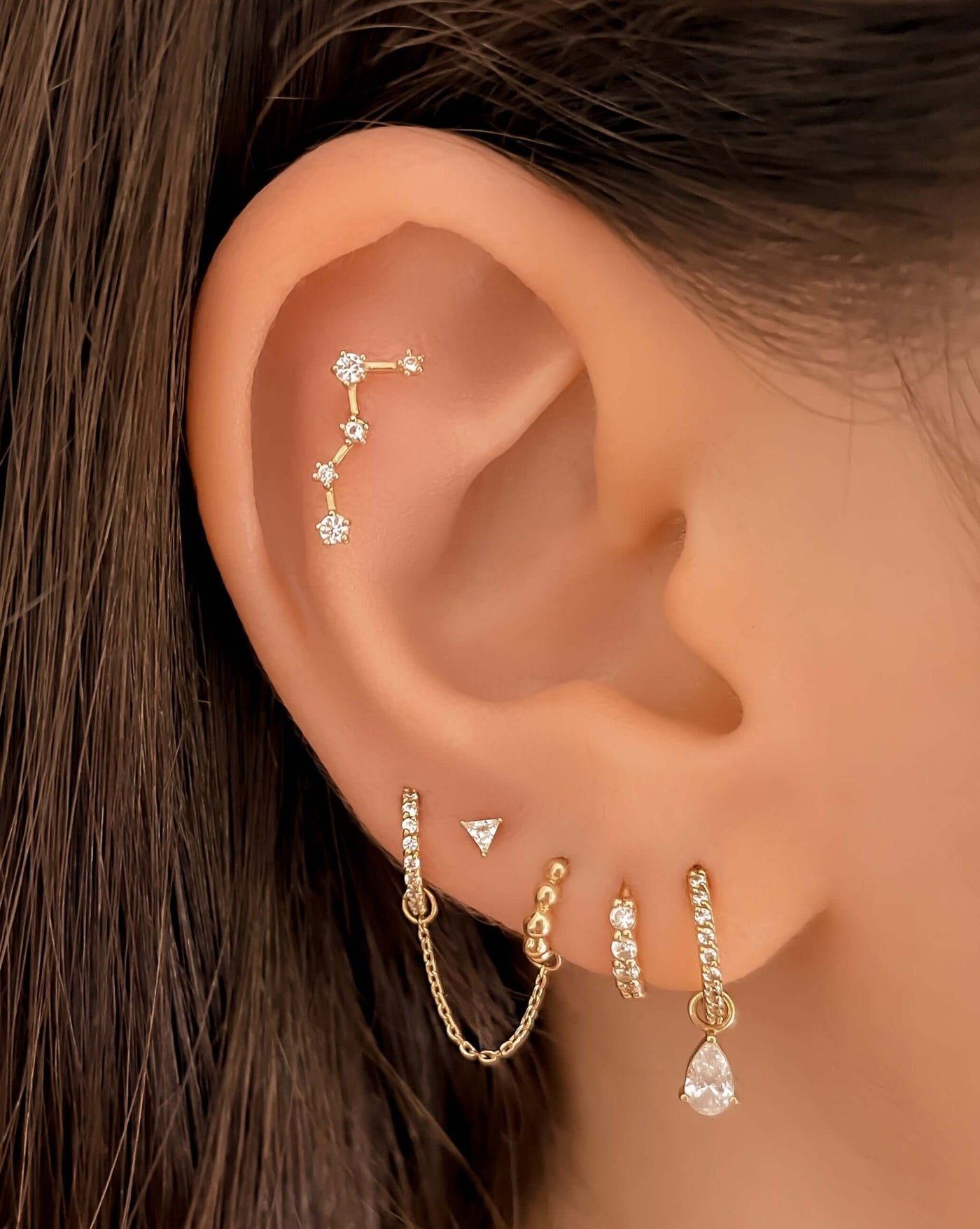 14k Gold Constellation Five Stars Barbell Earrings | Assolari