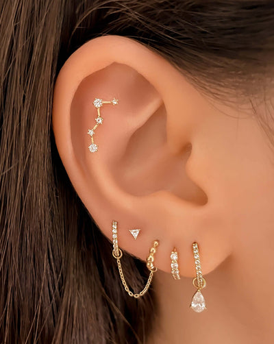 14k Gold Constellation Five Stars Barbell Earrings | Assolari