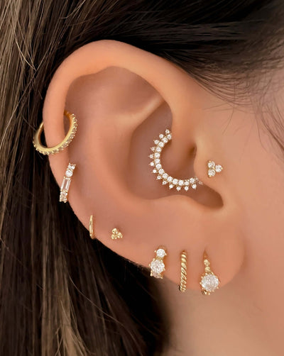 14k Gold Three Crystals Huggie Earrings | Assolari