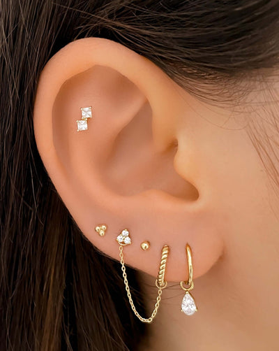 14k Gold Double Square Barbell Earrings | Assolari