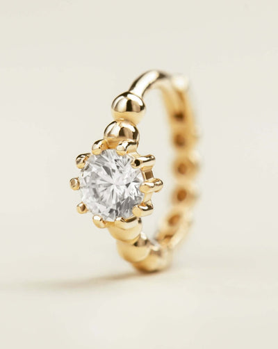14k Gold Single Crystal Beaded Huggie Earrings | Assolari