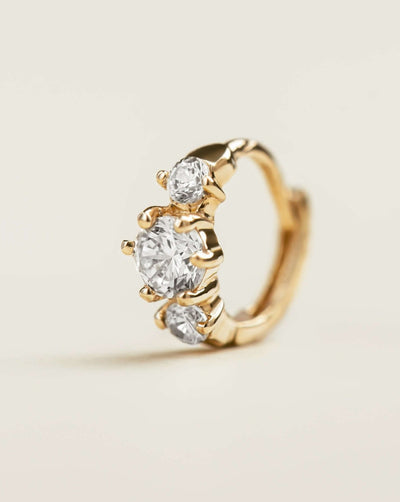 14k Gold Three Crystals Huggie Earrings | Assolari