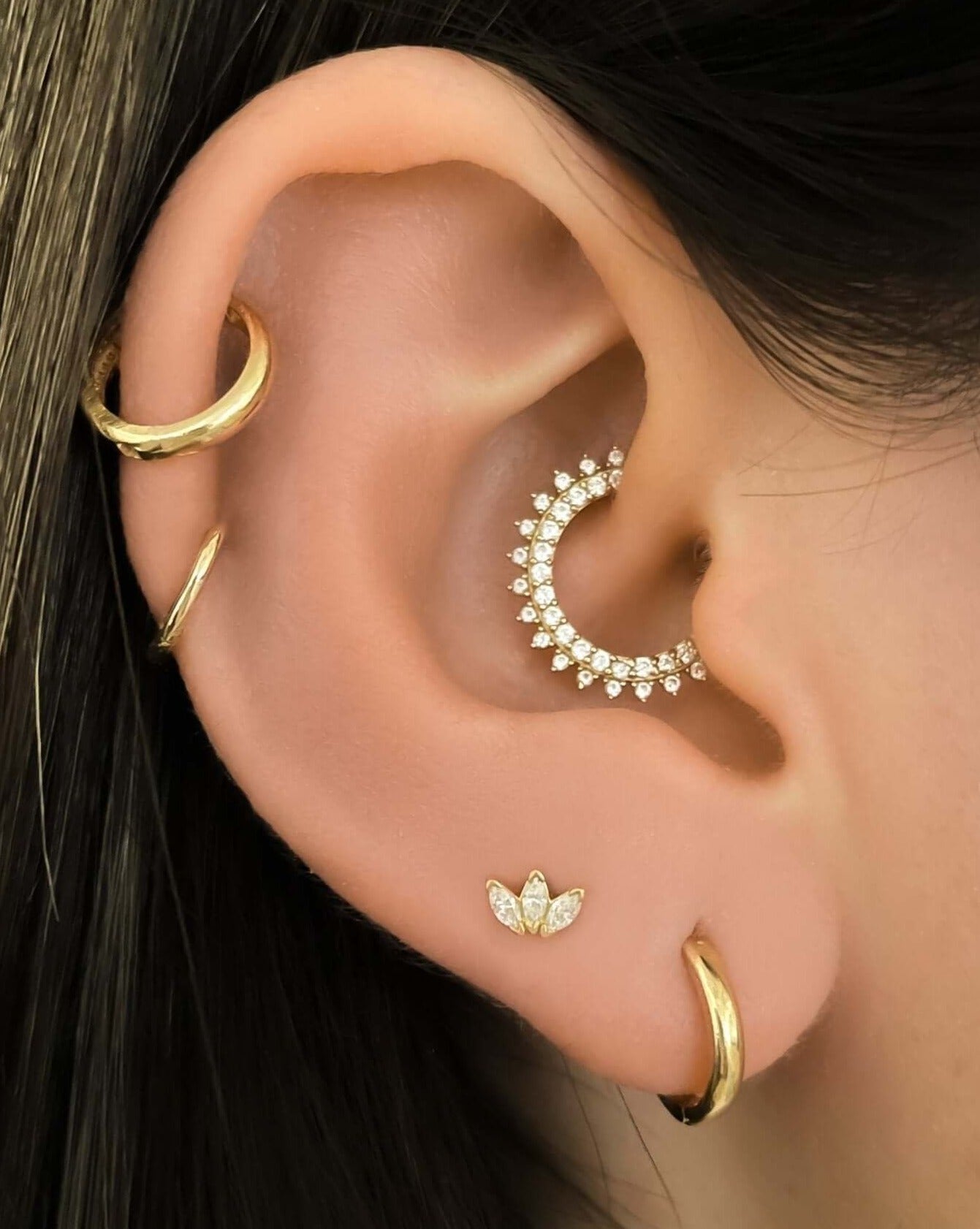 18k Gold Three Marquises Flat Back Earrings | Assolari