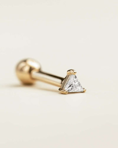 14k Gold Tiny Triangle Crystal Barbell Earrings | Assolari